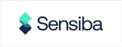 Sensiba logo with blue wordmark and teal diamond shapes