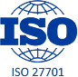 Blue ISO logo with a globe and the text 'ISO', plus 'ISO 27701'